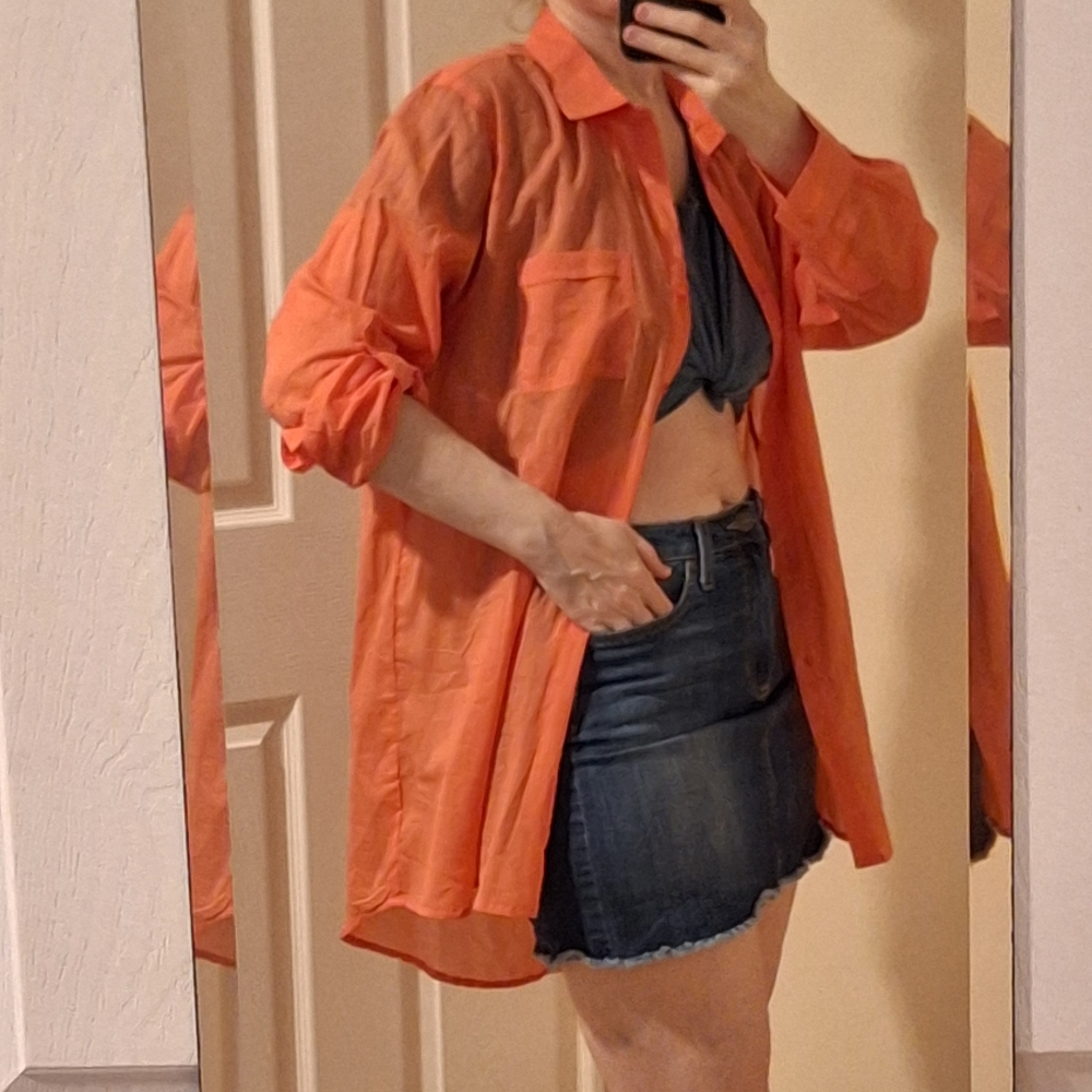 TRUE DESTINATIONS | Coral, Cotton Mini Shirtdress